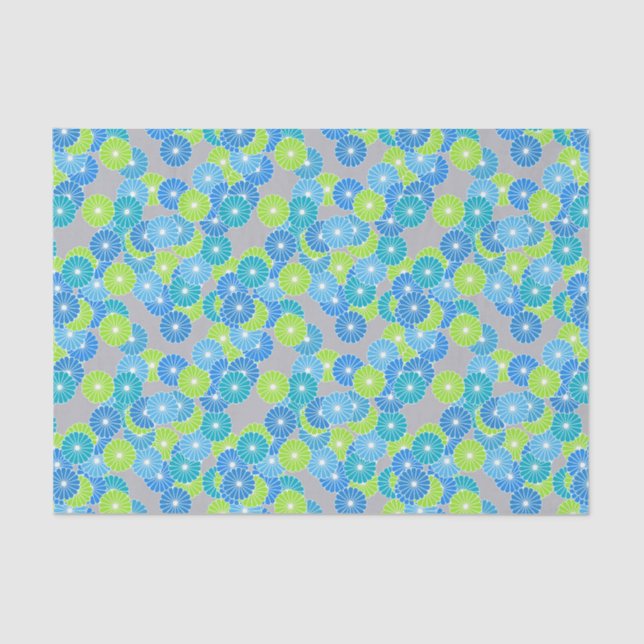 Art Deco flower pattern - blue and lime green Tissue Paper (Front)