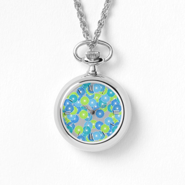 Art Deco flower pattern - blue and lime green Watch (Front)