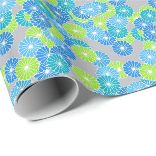 Art Deco flower pattern - blue and lime green Wrapping Paper