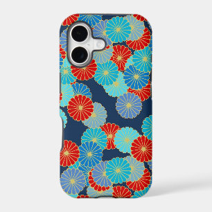 Art Deco flower pattern - blue, turquoise and red