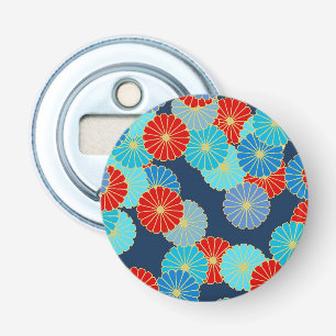 Art Deco flower pattern - blue, turquoise and red Bottle Opener