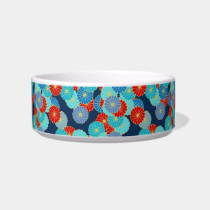 Art Deco flower pattern - blue, turquoise and red Bowl