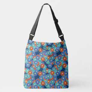 Art Deco flower pattern - blue, turquoise and red Crossbody Bag