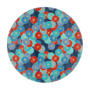 Art Deco flower pattern - blue, turquoise and red Cutting Board