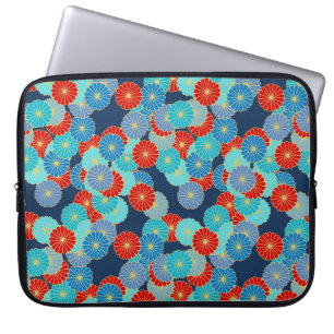 Art Deco flower pattern - blue, turquoise and red Laptop Sleeve