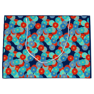 Art Deco flower pattern - blue, turquoise and red Large Gift Bag