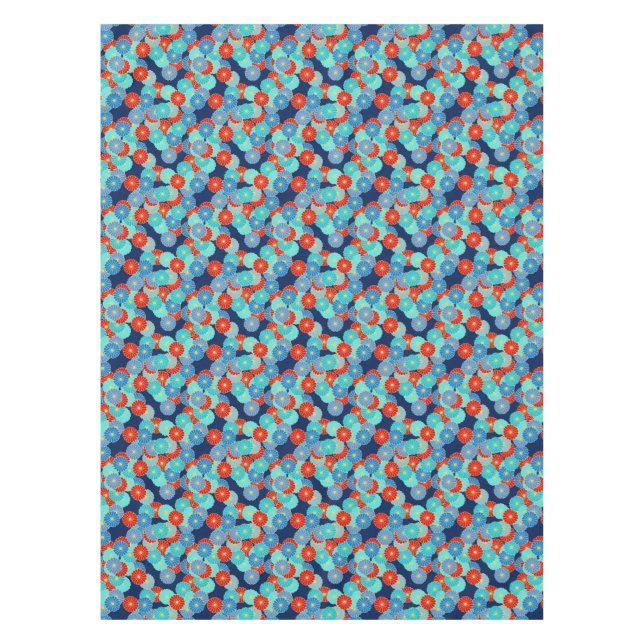 Art Deco flower pattern - blue, turquoise and red Tablecloth (Front)