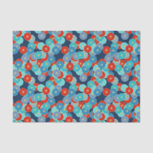 Art Deco flower pattern - blue, turquoise and red Tissue Paper