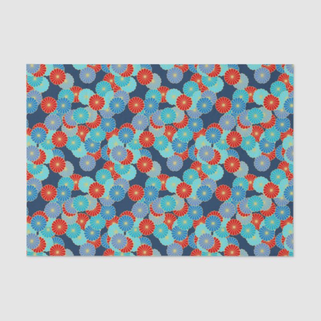 Art Deco flower pattern - blue, turquoise and red Tissue Paper (Front)
