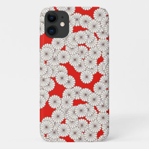 Art Deco flower pattern - cream on red iPhone 11 Case