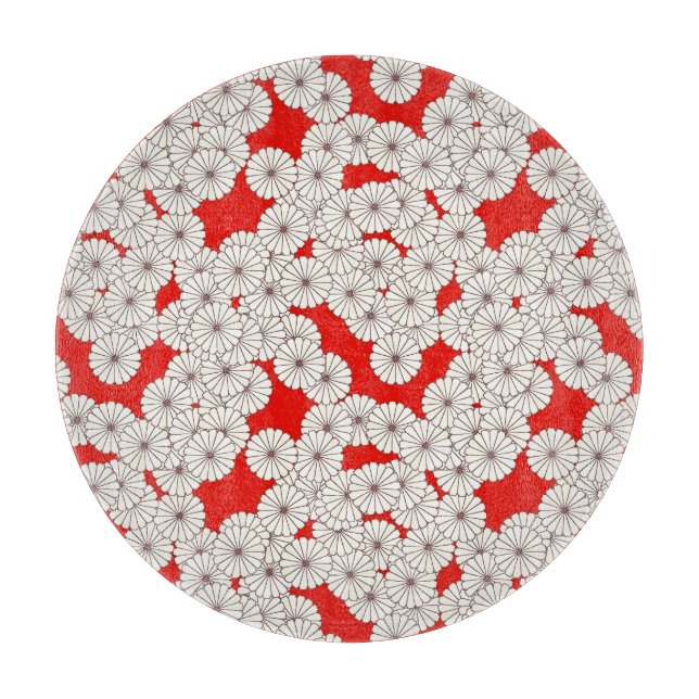 Art Deco flower pattern - cream on red Cutting Board (Front)