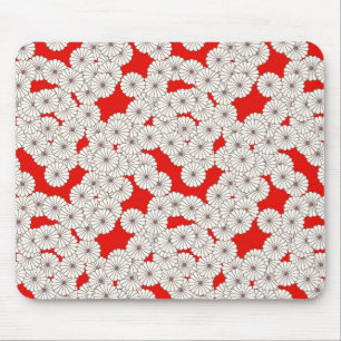 Art Deco flower pattern - cream on red Mouse Mat