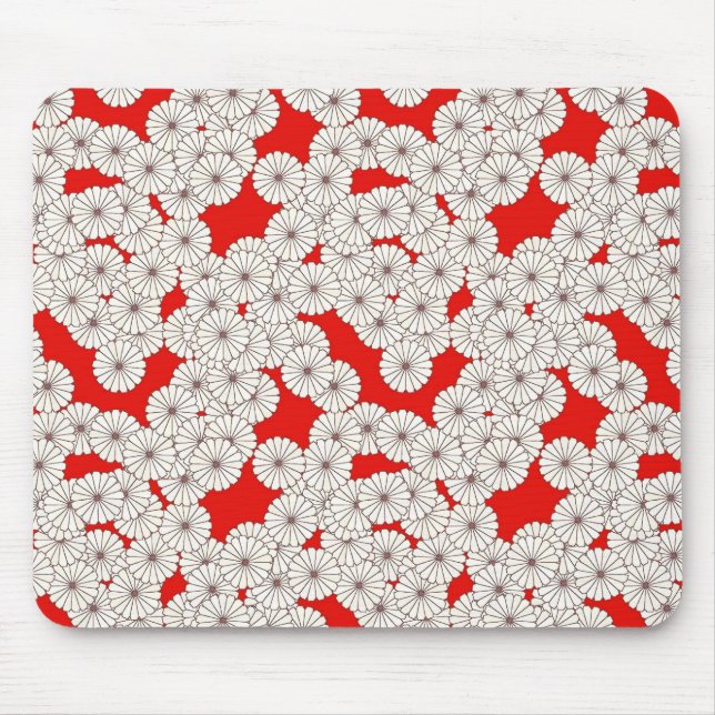 Art Deco flower pattern - cream on red Mouse Mat (Front)