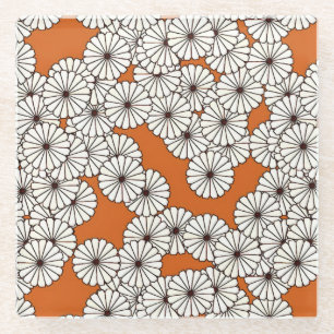 Art Deco flower pattern - cream on rust Glass Coaster