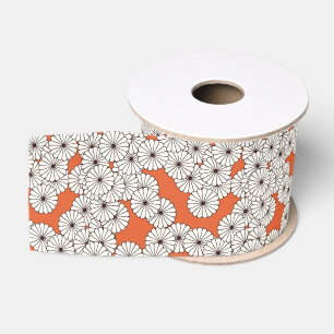 Art Deco flower pattern - cream on rust Grosgrain Ribbon