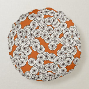 Art Deco flower pattern - cream on rust Round Cushion