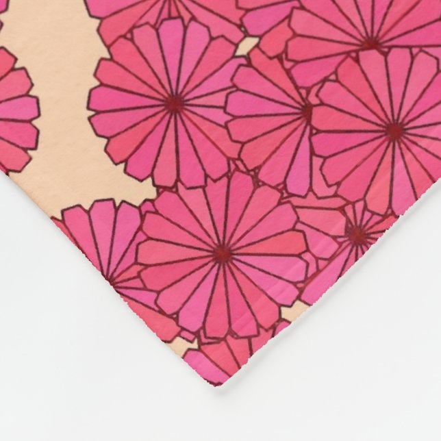 Art Deco flower pattern - deep pink and peach Fleece Blanket (Corner)
