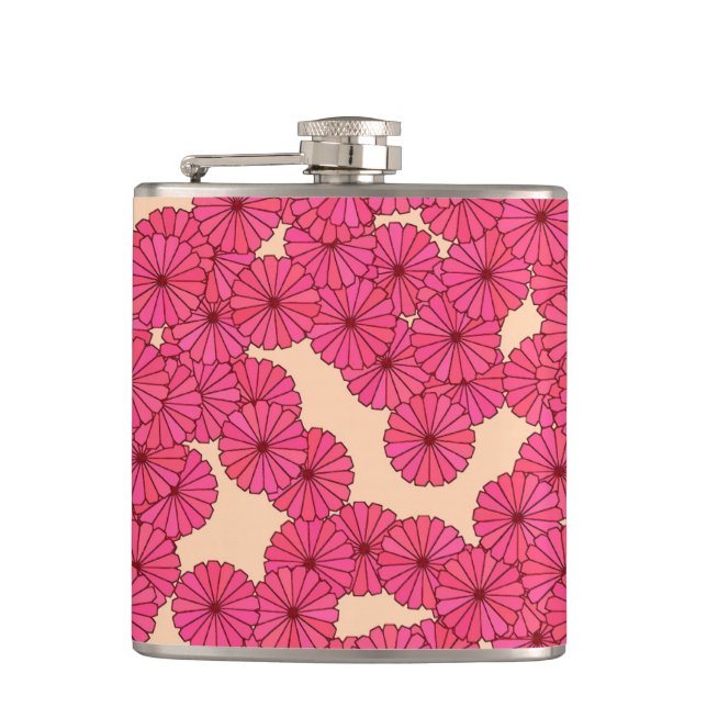 Art Deco flower pattern - deep pink and peach Hip Flask (Front)