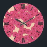 Art Deco flower pattern - deep pink and peach Large Clock<br><div class="desc">An Art Deco pattern based on a traditional,  stylized chrysanthemum pattern used in Japanese textiles,  in shades of deep pink / fuchsia with a light peach background</div>