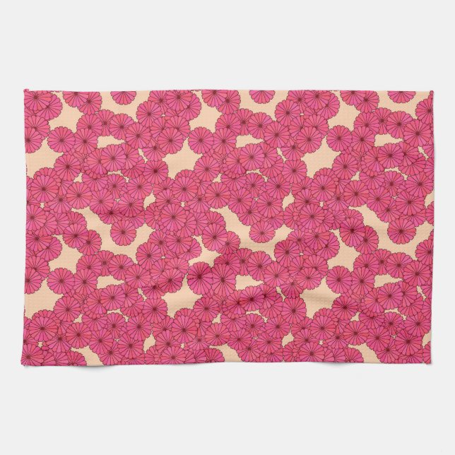 Art Deco flower pattern - deep pink and peach Tea Towel (Horizontal)