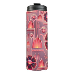 Art deco flower pattern floral geometric pink thermal tumbler