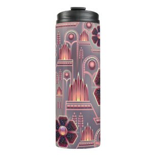Art deco flower pattern floral geometric purple thermal tumbler