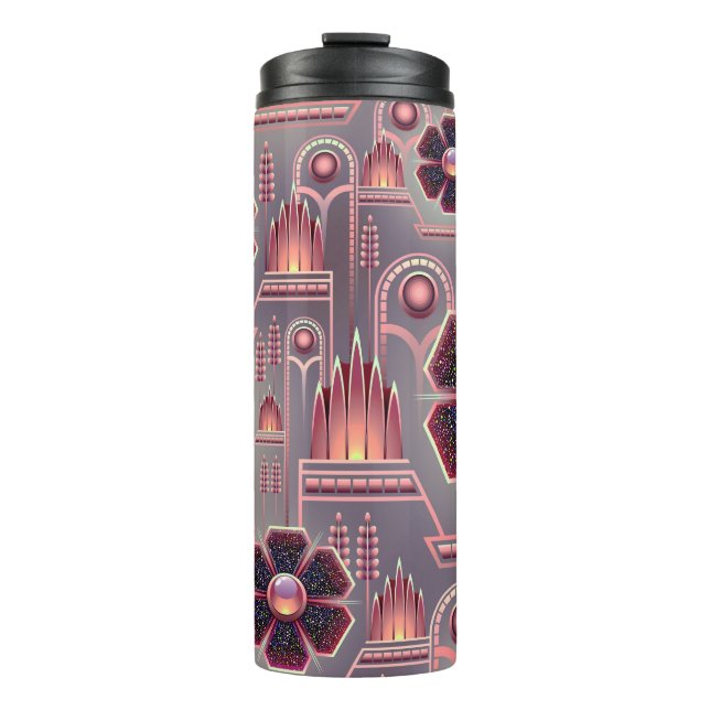 Art deco flower pattern floral geometric purple thermal tumbler (Front)