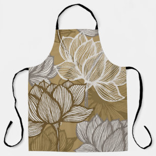 Art deco flower pattern. Flower gold line art. flo Apron