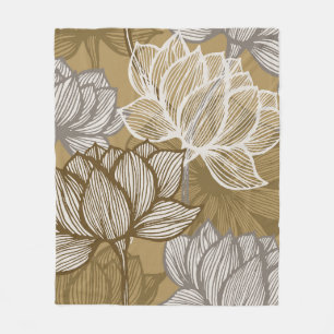 Art deco flower pattern. Flower gold line art. flo Fleece Blanket