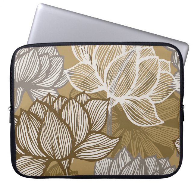 Art deco flower pattern. Flower gold line art. flo Laptop Sleeve (Front)