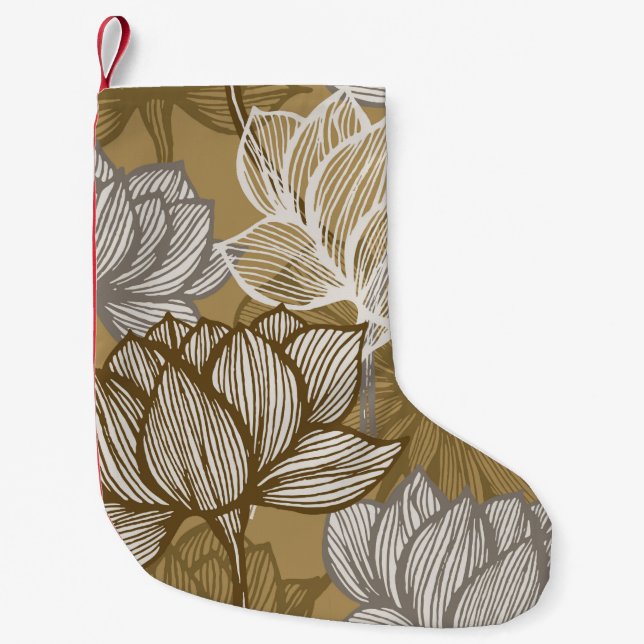 Art deco flower pattern. Flower gold line art. flo Small Christmas Stocking (Front)