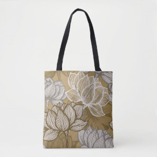 Art deco flower pattern. Flower gold line art. flo Tote Bag