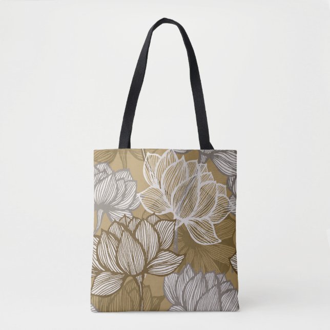 Art deco flower pattern. Flower gold line art. flo Tote Bag (Front)