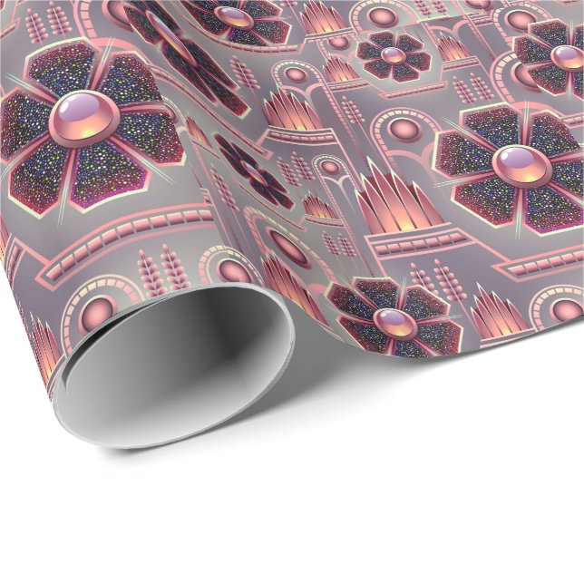 Art deco flower pattern geometric purple wrapping paper (Roll Corner)