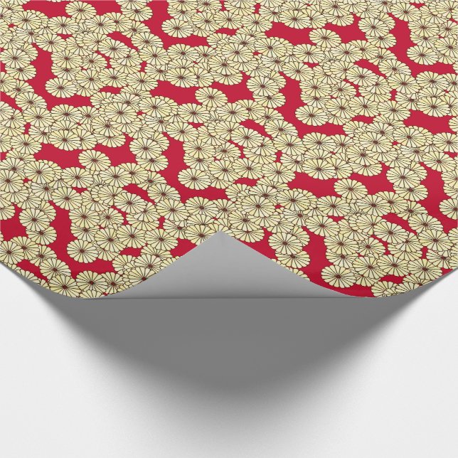 Art Deco flower pattern - light yellow on deep red Wrapping Paper (Corner)