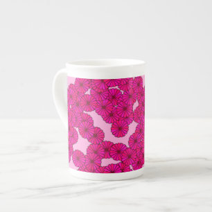 Art Deco flower pattern - magenta on pink Bone China Mug
