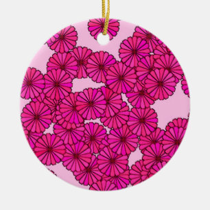 Art Deco flower pattern - magenta on pink Ceramic Tree Decoration