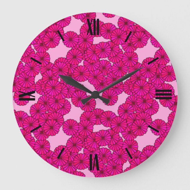 Art Deco flower pattern - magenta on pink Large Clock (Front)