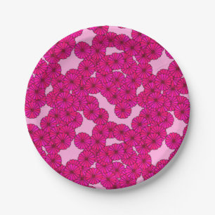 Art Deco flower pattern - magenta on pink Paper Plate