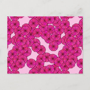 Art Deco flower pattern - magenta on pink Postcard