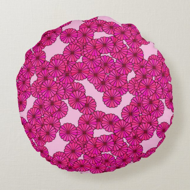 Art Deco flower pattern - magenta on pink Round Cushion (Back)