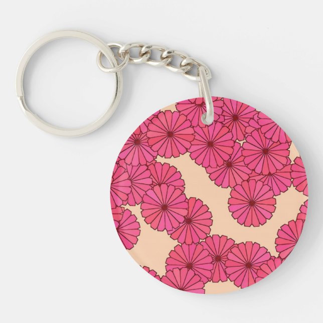 Art Deco flower pattern - pink and peach Key Ring (Front)