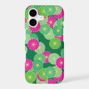 Art Deco flower pattern - shades of green, fuchsia