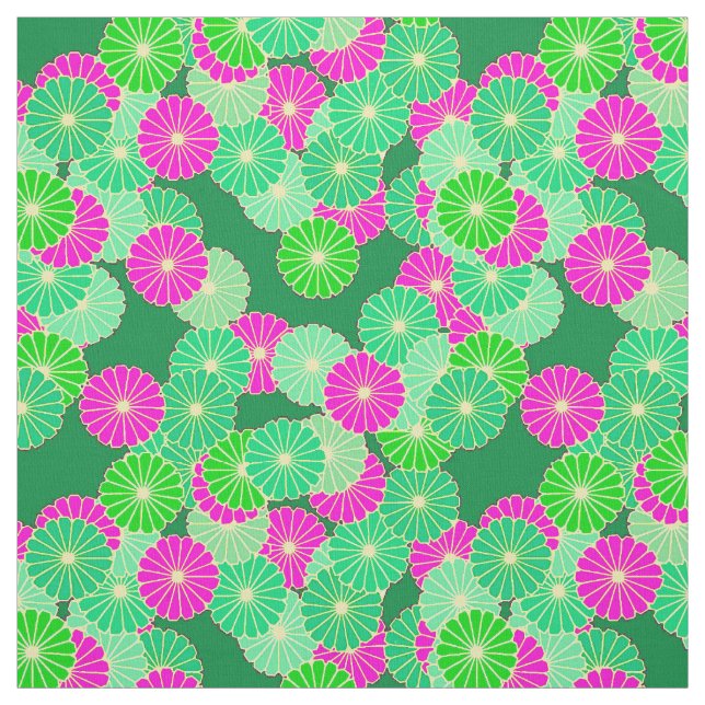 Art Deco flower pattern - shades of green, fuchsia Fabric (Swatch)