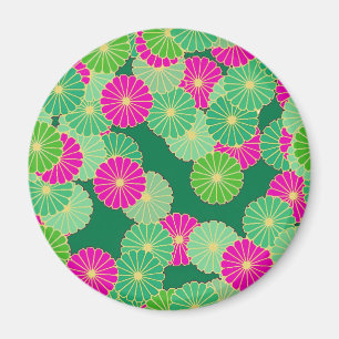 Art Deco flower pattern - shades of green, fuchsia Magnet