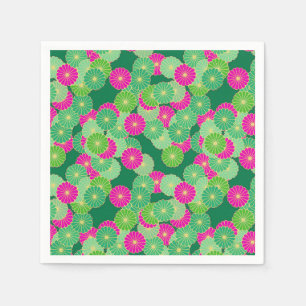 Art Deco flower pattern - shades of green, fuchsia Napkin