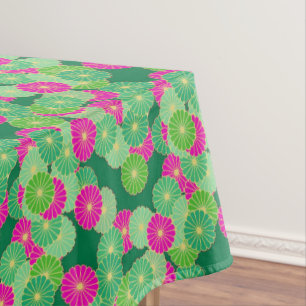 Art Deco flower pattern - shades of green, fuchsia Tablecloth