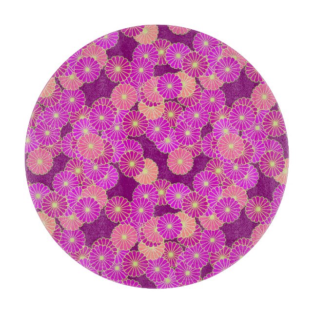 Art Deco flower pattern - shades of violet, coral Cutting Board (Front)
