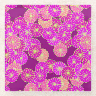 Art Deco flower pattern - shades of violet, coral Glass Coaster