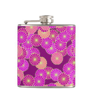Art Deco flower pattern - shades of violet, coral Hip Flask